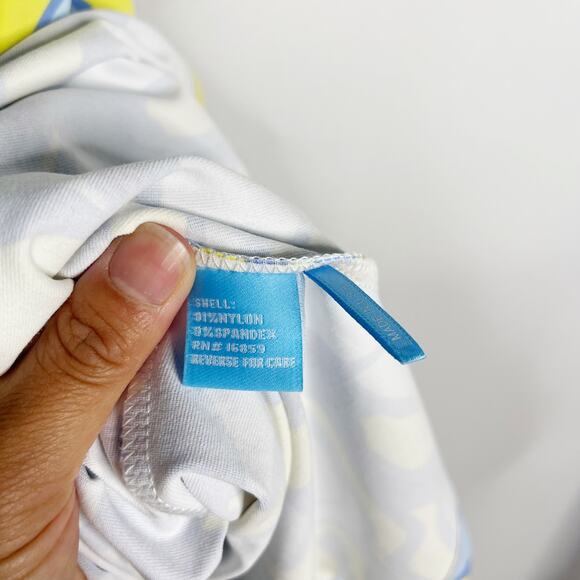 J McLaughlin XS Blue Yellow Catalina Cloth Halter Mini Dress Geometric Printed - Picture 8 of 10